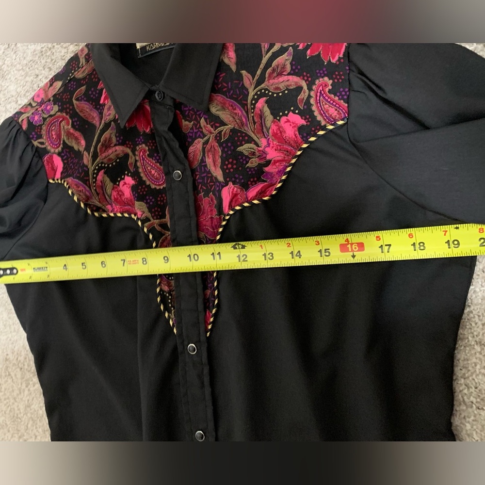 Karman Western Vintage Kenny Roger’s Shirt Black Floral - Womens 15/16 - L - Picture 4 of 10
